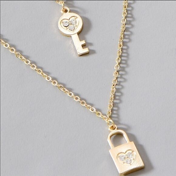 Layered Necklace Key & Lock Zinc Alloy Rhinestone - Picture 5 of 6